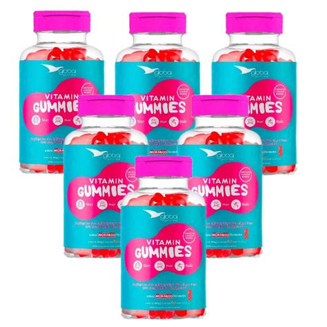 6x Vitamin Gummies Cabelos Pele E Unhas Global 60 Gomas Shopee Brasil