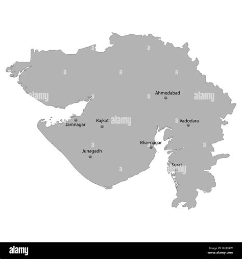 High Quality Map Of Gujarat Is A State Of India With Main Cities