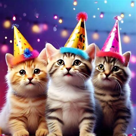 Premium Photo Cute Cats Wearing Party Hats With Celebrating The