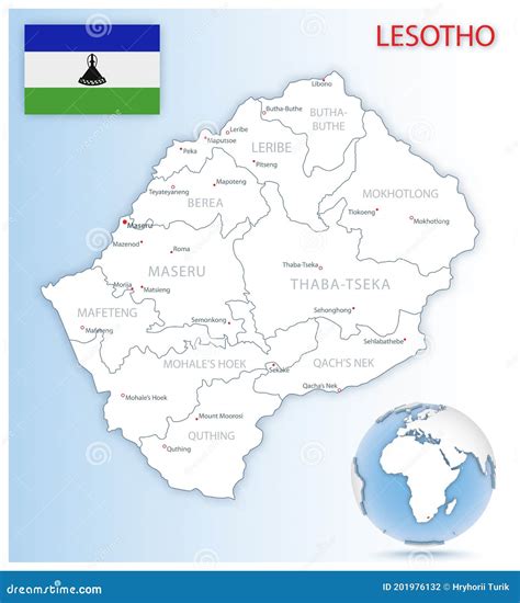 Detailed Lesotho Administrative Map With Country Flag And Location On A