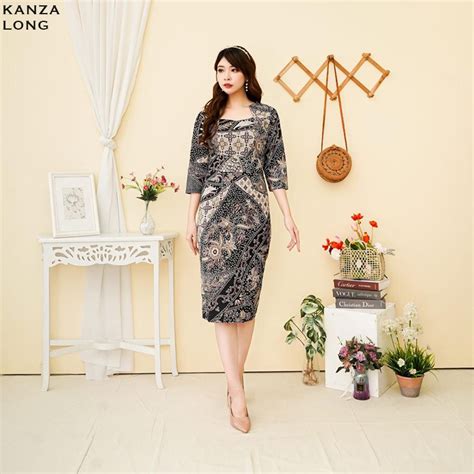 Jual Evercloth Kanza Dress Batik Modern Wanita Gaun Terusan Jumbo