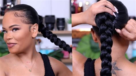 Super Sleek Long Braided Ponytail On Natural Hair Protective Style