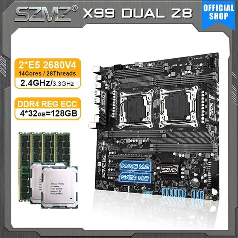 Szmz X99 Dual Motherboard Combo With 2 Pcs Xeon E5 2680 V4 Cpu And 32gb