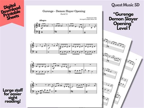 Piano Sheet Music gurenge Demon Slayer Opening Level 1 Easy Piano ...