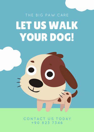 Free Dog Walking Flyer Template Luxury Blue Green Cute Illustrated Dog