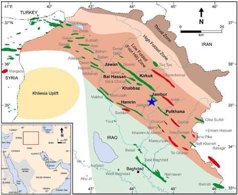 Map of the middle and north of Iraq, illustrating oil and gas fields ...