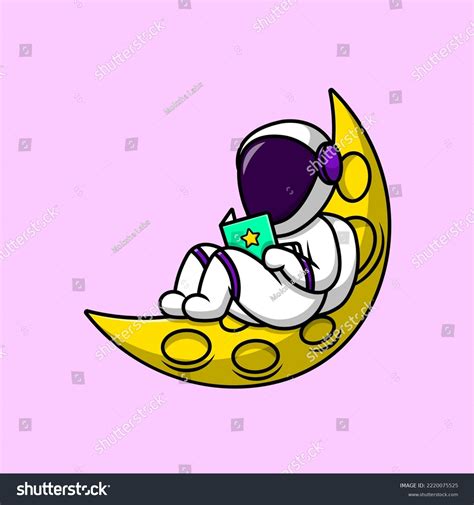 Cute Astronaut Reading Book On Moon Stock Vector Royalty Free