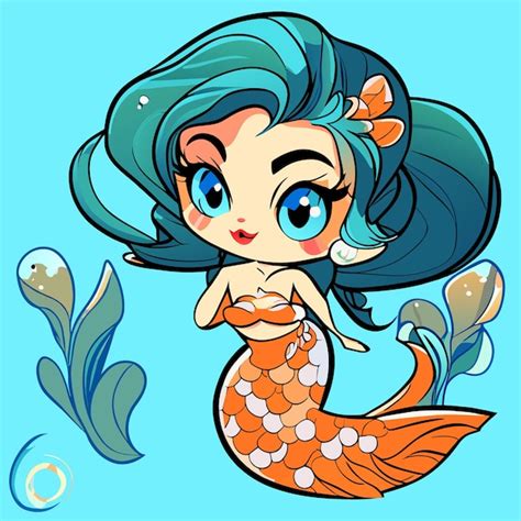 Linda Princesa Sereia Menina Chibi Kawaii M O Desenhada Desenho Animado