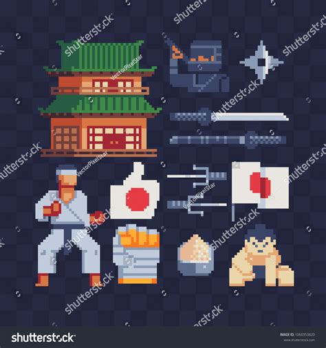 Japan Culture Pixel Art Icons Set Stock Vector (Royalty Free ...