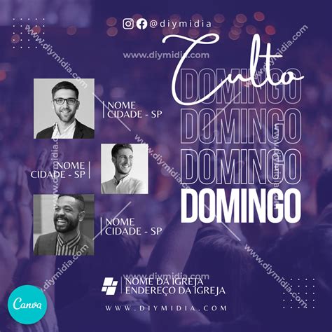 Culto Domingo Banner Gospel Editável Canva Premium