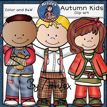 Autumn kids clip art-Color and B&W by Artifex | Teachers Pay Teachers