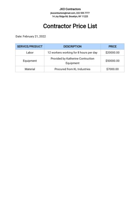 Contractor Pricing Guide 2025 Adey Loleta