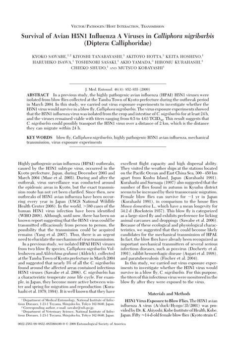 Pdf Survival Of Avian H5n1 Influenza A Viruses In Calliphora