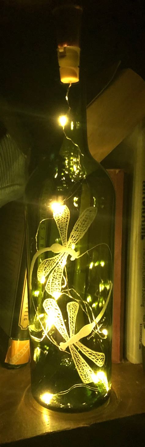 Etched Dragonfly Wine Bottle Etsy