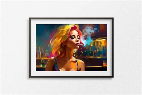 Portrait Sexy Woman Smoking Cigarette In Bar Art Print Etsy