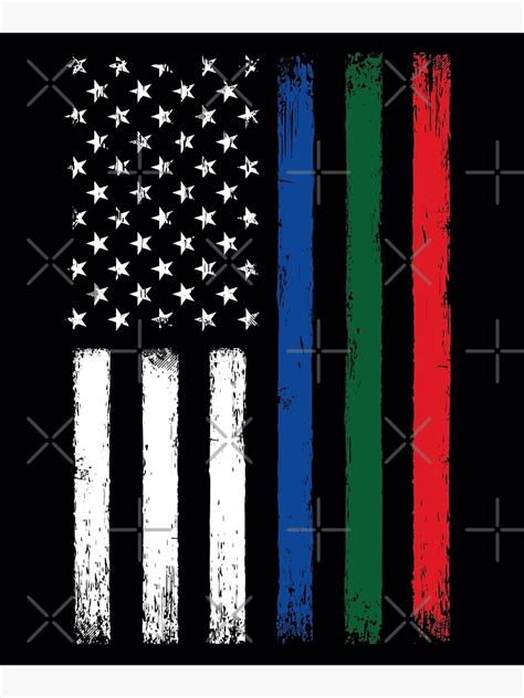 Thin Blue Red Green Line Flag Police Firefighter Military Art Print By Common Node Redbubble