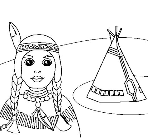 Dibujo De India Y Tepee Para Colorear