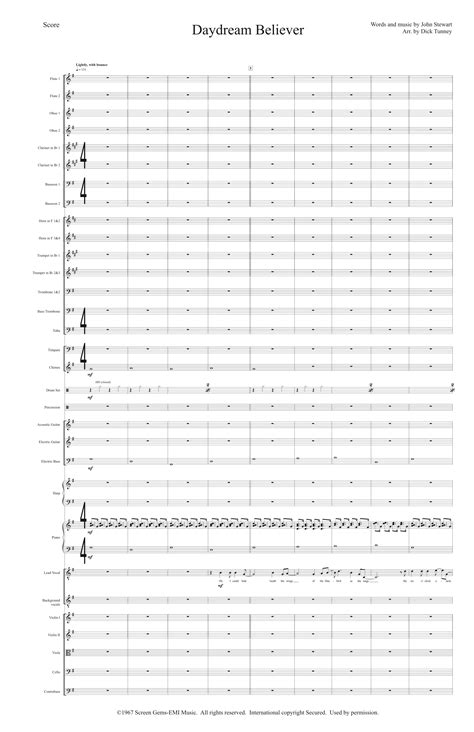 Daydream Believer Arr Dick Tunney Sheet Music The Monkees Full Orchestra