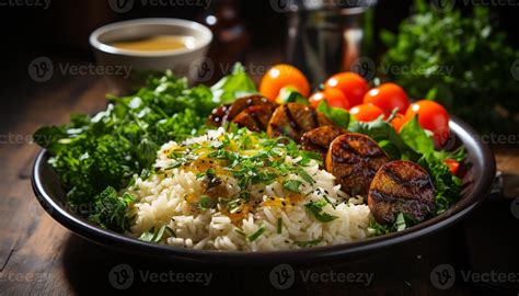 Ai Generated Grilled Meat And Vegetable Plate Fresh And Healthy