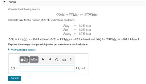 Solved Part A Consider The Following Reaction Co2g