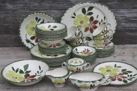 Vintage Blue Ridge Pottery Dinnerware Set For 8 Green Briar Or