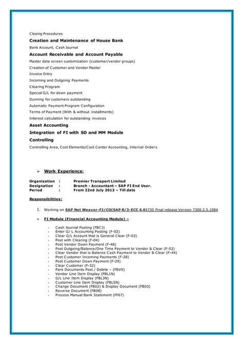 Sap FICO Resume PDF