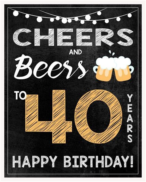 Huge 16x20 Cheers And Beers 40th Birthday Party Chalkboard Sign