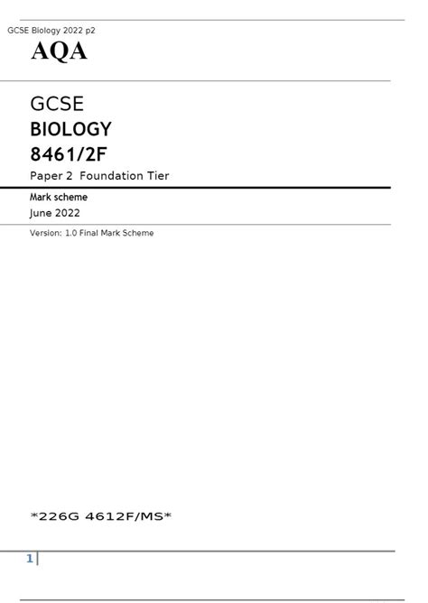 AQA GCSE BIOLOGY Paper 1 And 2 Foundation Tier June 2022 Question Paper