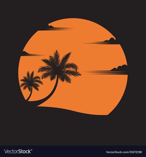 Coconut Trees On Beach Sunset Background Vector Image