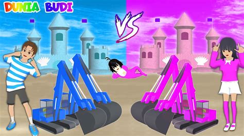 Yuta Supir Excavator Biru Vs Mio Supir Excavator Pink Buat Istana Pasir