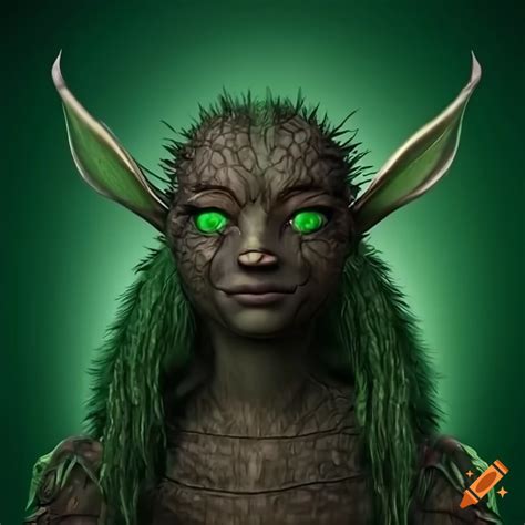 3d Image Of Tall And Beautiful Elven Creature With Dark Green Skin And