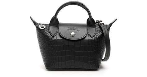 Longchamp Leather Le Pliage Cuir Croco Print Mini Tote In Black Lyst