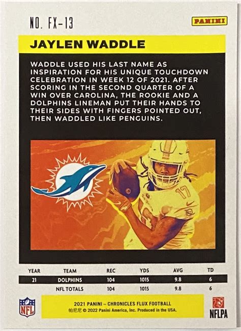 Jaylen Waddle Panini Chronicles Flux Football Miami Dolphins