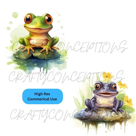 Cute Watercolor Frogs Digital Design Bundle Watercolour Etsy