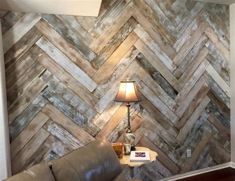 Reclaimed Wood Herringbone Wallpaper - Wall Design Ideas