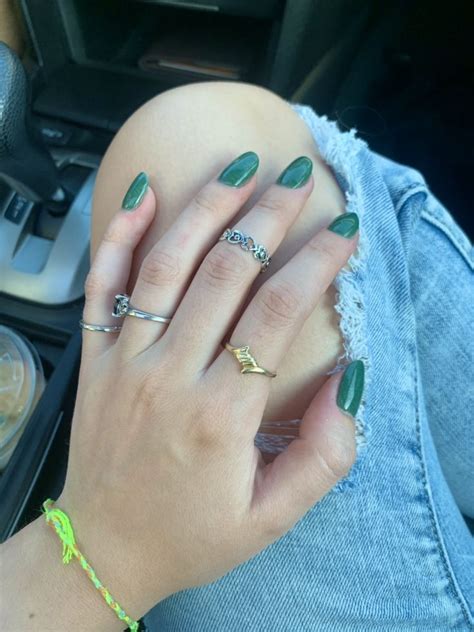 Sage Green Nails Hand Rings Trendy Minimalist Nails Green Nails Nail Inspo Sage Green