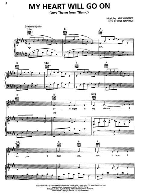 Partitura Para Piano My Heart Will Go On Titanic Las Notas De Nana