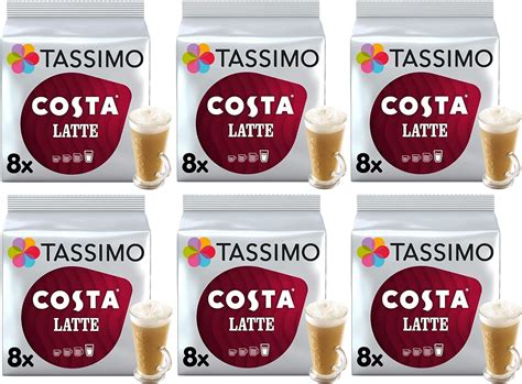 Tassimo Costa Latte Coffee Pods 16 Discs 8 Servings Pack Of 6 Total 96 Discs 48 Drinks