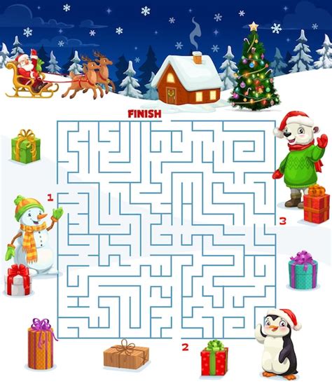 Premium Vector Christmas Maze Game With Square Labyrinth