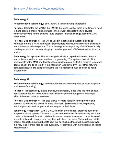 Technology Summary 1 Summary Of Technology Recommendations