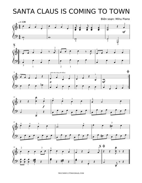 Santa Claus Is Coming To Town Solo Easy Sheet Music For Piano Solo