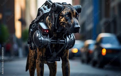 Realistic photo of robot police dog in city, bloodhound robot ...