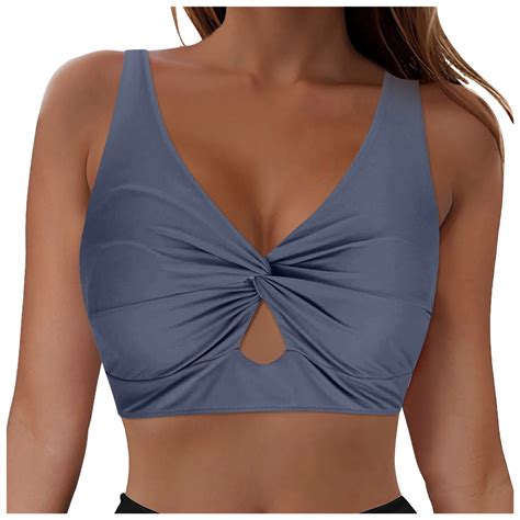 Gewsey Bikini Tops For Women Cropped Tankini Tops Beach Padded Knot Twist Cut Out Adjustable