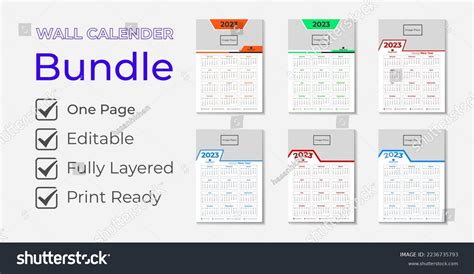 2023 Modern One Page Calendar Print Stock Vector (Royalty Free ...