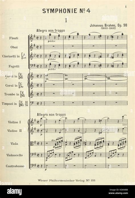 Johannes Brahms Opening Page Of Score For Symphony No 4 In E Minor