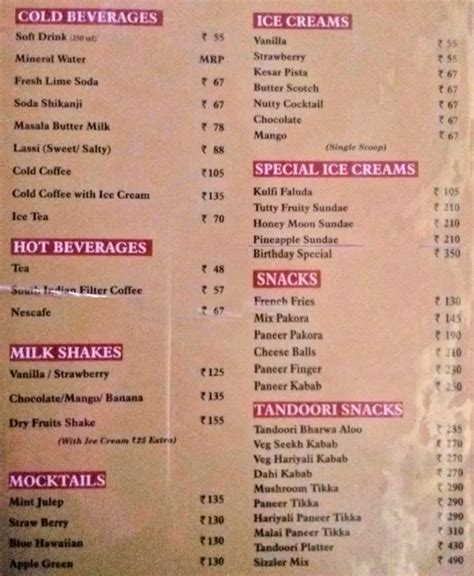 Menu At Sagar Ratna Meerut Shopprix Mall