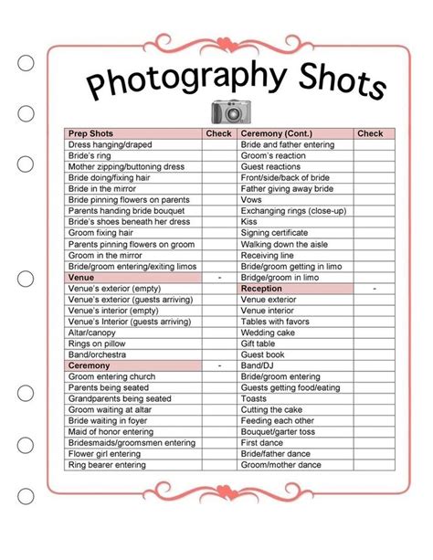 Wedding Photography Checklist Template, Wedding Photographer Business ...