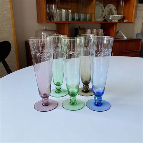 Etched Crystal Wine Glasses Cornflower Champagne Glass Set Of Etsy