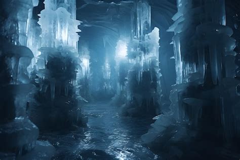 Premium AI Image | Fantasy winter scene with ice cave