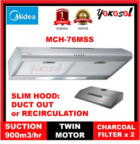 MIDEA MCH-76MSS SLIM COOKER HOOD / TWIN MOTOR / 900m3/hr / 2.5Feet ...